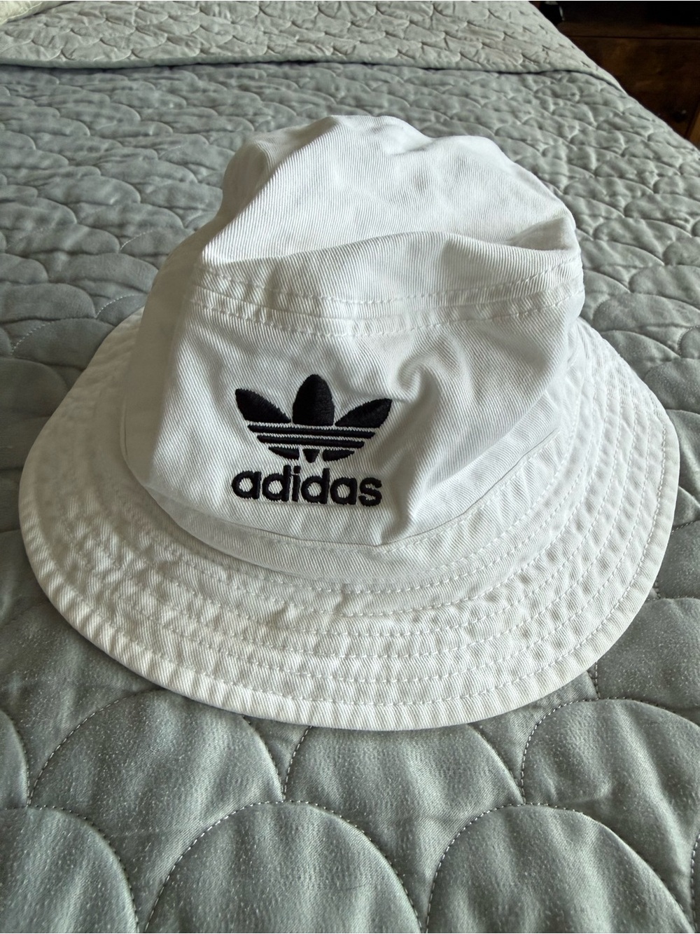 adidas White Bucket Hat with Black Trefoil Trim